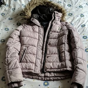 American Eagle XS puffer coat fur trim hood